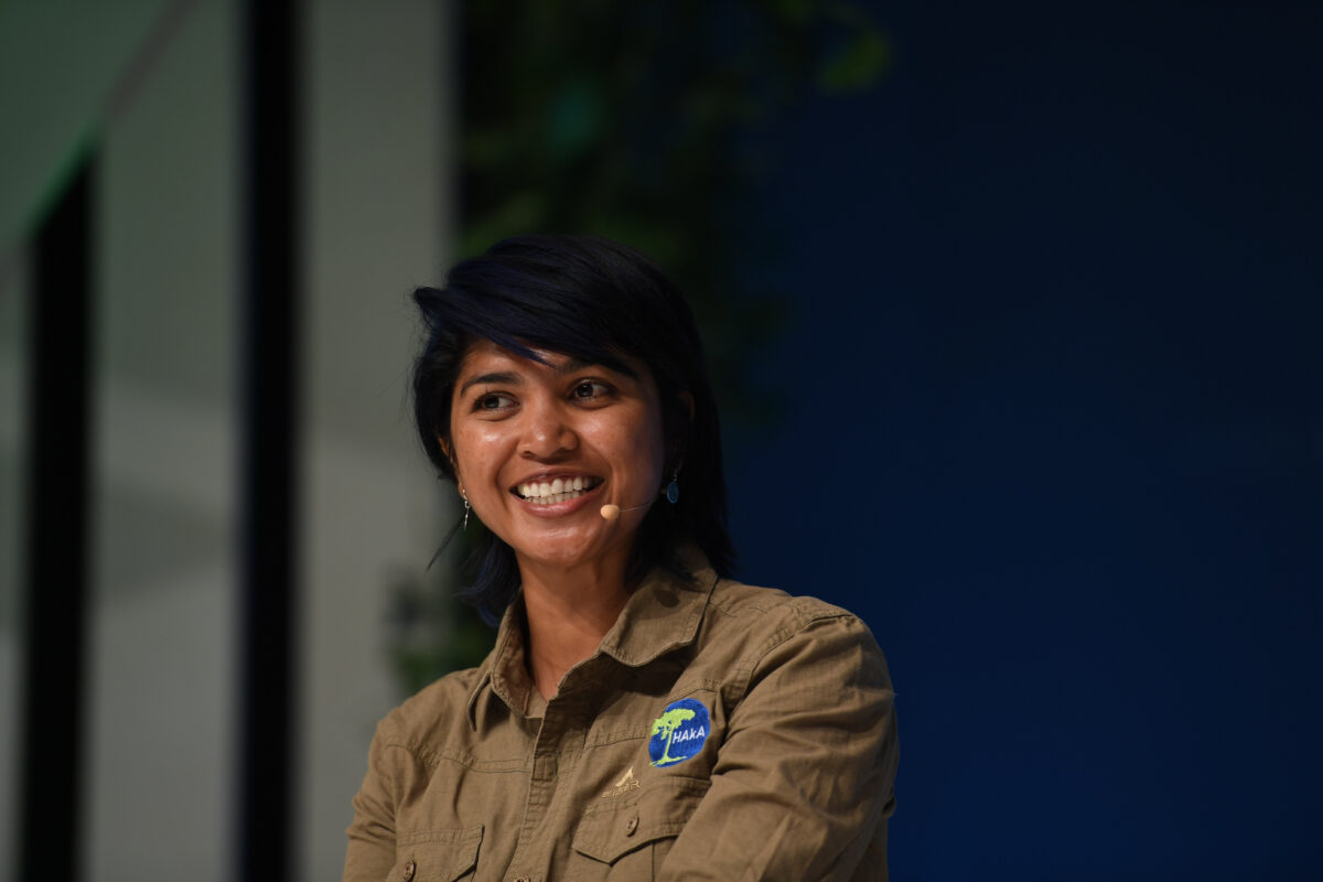 5 November 2019; Farwiza Farhan, Chairperson, HAkA, on planet:tech stage during the opening day of Web Summit 2019 at the Altice Arena in Lisbon, Portugal. Photo by Harry Murphy/Web Summit via Sportsfile